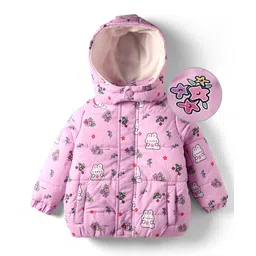 Mark & Mia Woven Full Sleeves Hooded Padded Jacket With Bunny & Floral Print & Pockets - Pink-picture-24