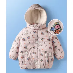 Mark & Mia Woven Full Sleeves Hooded Padded Jacket With Floral & Bunny Print & Pockets - White-picture-20