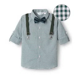 Mark & Mia Woven Full Sleeves Party Shirt Bow & Suspendor and Checks - Dark Green-picture-17
