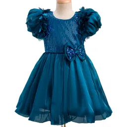 Mark & Mia Woven Half Sleeves Party Dress With Sequin Detailing & Bow Applique - Navy Blue-picture-13