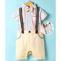 Mark & Mia Woven Half Sleeves Striped Party Style Romper with Bow & Suspender - Multicolor-picture-27