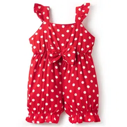 Mark & Mia Woven Sleeveless Jumpsuit With Polka Dots Frill & Bow Detailing - Red-picture-21