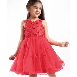 Mark & Mia Woven Sleeveless Knee Length Partywear Frock with Floral Applique - Red-picture-19