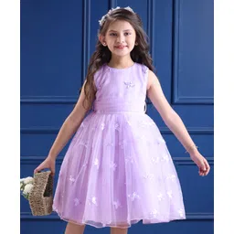 Mark & Mia Woven Sleeveless Mesh Party Dress with Floral Design & Shimmer - Purple-picture-16