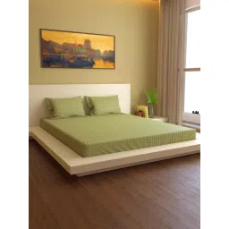 Mark Home Premium Stripes Green Cotton 400 TC Bed Sheet - Set of 1-picture-15