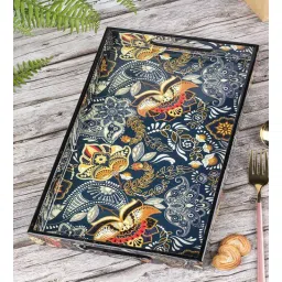 market 99 Blue Medium MDF Wooden Rectangular Serving Tray-picture-17