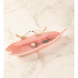 Market 99 Jewellery Holder Tray, Crafted Bird, For Dressing Table, Ring Dash, Rectangular, Pink, Ceramic-picture-38