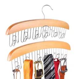 market 99 Market99 Heavy Duty Wood + Mild Steel Hangers, Wood + Mild Steel Belts Hangers Ideal for Everyday Use, Belt Standard Hangers, Natural Wood-picture-19