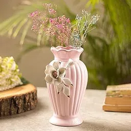 market 99 Market99 Light Pink Ceramic Curvy Vase - Engraved Floral Pattern, Flower Holder | Vase for Flower Pot, Gift, Home Decor, Bedroom, Office, and Living Room | Aesthetic-picture-14