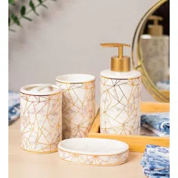 market 99 White and Gold Ceramic Bathroom Set Of 4-picture-40