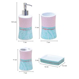 market 99 Pink Ceramic Pack of 4 : Soap Dispenser,Tooth Brush Holder,Tumbler, N Soap Dish image 3