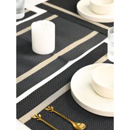MARKET99 Black & Cream-Coloured 6 Pcs Printed Table Runner With Placemats-picture-32