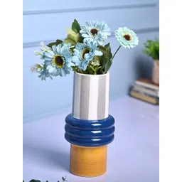 MARKET99 Blue & Mustard-Yellow Printed Ceramic Cylindrical Vase-picture-26