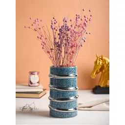 MARKET99 Blue Ribbed Ceramic Vase-picture-41