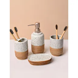 MARKET99 Grey 4 Pieces Textured Ceramic Toothbrush Holders-picture-25