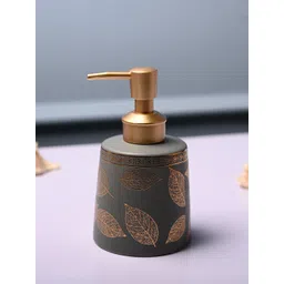 MARKET99 Grey & Gold-Toned Leaf Printed Cylindrical Ceramic Matte Soap Dispenser 450 ml-picture-37