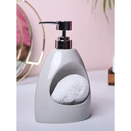 MARKET99 Grey & White Glossy Ceramic Soap Dispenser With Scrubber-picture-16