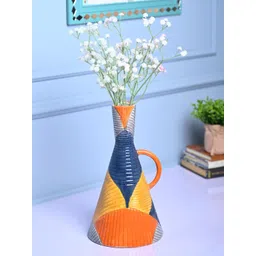 MARKET99 Navy Blue & Yellow Asymmetrical Shaped Ceramic Vase-picture-15