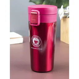 MARKET99 Red & White Printed Stainless Steel Glossy Travel Mug with Lid image 1