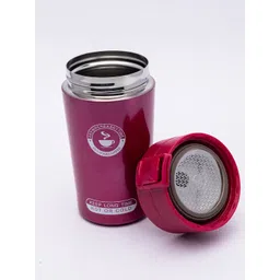 MARKET99 Red & White Printed Stainless Steel Glossy Travel Mug with Lid image 2