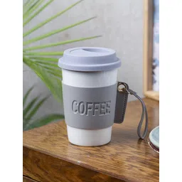 MARKET99 White & Grey Ceramic Sipper With Leather Grip 350 ml-picture-10