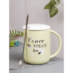 MARKET99 Yellow & White Printed Ceramic Glossy Mug With Lid-picture-23