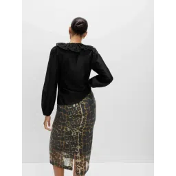 Marks & Spencer Black Lyocell Rich Frill Detail V-Neck Top image 2