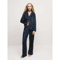 Marks & Spencer Blue Fleece Printed Revere Pyjama Set-picture-21
