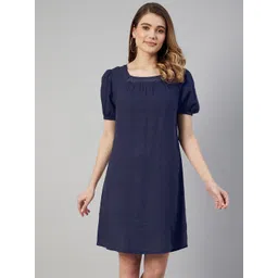 Marks & Spencer Blue Solid A-Line Mini Dress-picture-19