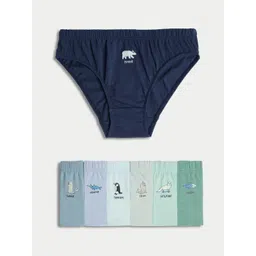 Marks & Spencer Boys Pack Of 7 Printed Pure Cotton Briefs T715828DBLUE MIX-picture-11