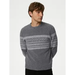 Marks & Spencer Fair Isle Printed Round Neck Pullover Sweater-picture-33