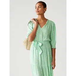 Marks & Spencer Floral Printed Puff Sleeve Tiered A-Line Midi Dress image 4