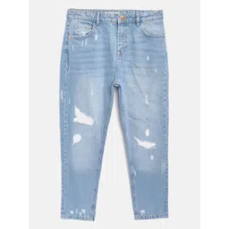 Marks & Spencer Girls Blue Pure Cotton Mom Fit High Distressed Sustainable Jeans-picture-36