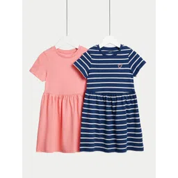 Marks & Spencer Girls Pack of 2 Striped Cotton Fit & Flare Dress-picture-39
