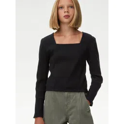Marks & Spencer Girls  Solid Square Neck Cotton Top-picture-30