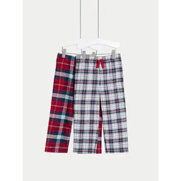 Marks & Spencer Kids Pack Of 2 Checked Cotton Lounge Pants-picture-28
