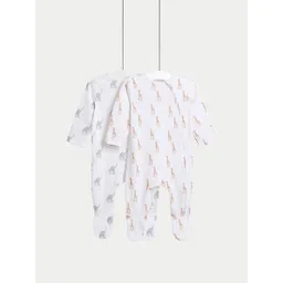 Marks & Spencer Kids Pack Of 2 Printed Cotton Sleepsuits-picture-36