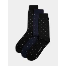Marks & Spencer Men Pack Of 3 Patterned Cotton Knee-Length Socks-picture-37