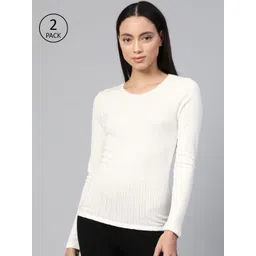 Marks & Spencer Pack of 2 Women White Self Design Thermal Top-picture-37