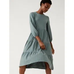 Marks & Spencer Puff Sleeves Pure Cotton Fit & Flare Midi Dress-picture-34
