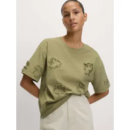 Marks & Spencer Self Design Round Neck Pure Cotton Regular Fit T-shirt-picture-20