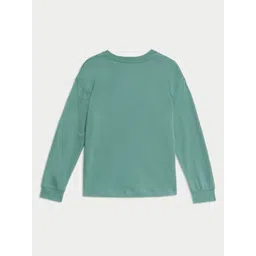 Marks & Spencer Unisex Kids Solid Round Neck Cotton Relaxed Fit T-shirt image 2