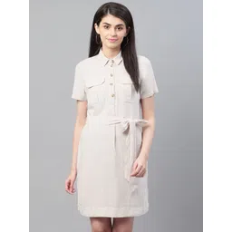 Marks & Spencer Women Beige Solid Shirt Dress-picture-18