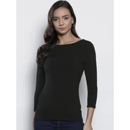 Marks & Spencer Women Black Fitted Solid Round Neck T-shirt-picture-38