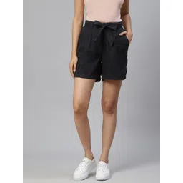 Marks & Spencer Women Black High-Rise Shorts with Belt-picture-42