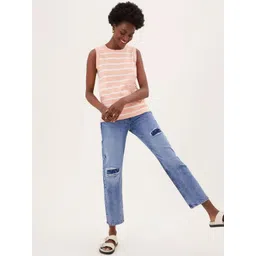 Marks & Spencer Women Blue Relaxed Fit Highly Distressed Jeans-picture-34