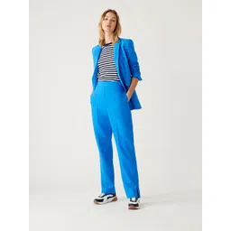 Marks & Spencer Women Blue Straight Fit High-Rise Trousers-picture-35