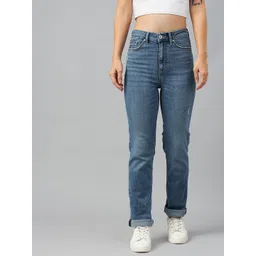 Marks & Spencer Women Blue The Super Soft Straight Fit High-Rise Stretchable Jeans-picture-38