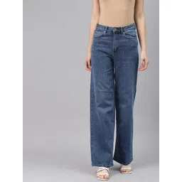 Marks & Spencer Women Blue Wide Leg Light Fade Mid-Rise Stretchable Jeans-picture-31