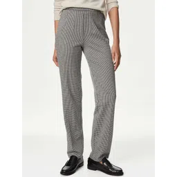 Marks & Spencer Women Checked Straight Fit High-Rise Trousers-picture-38